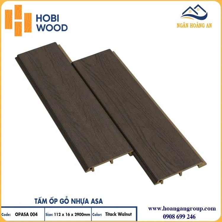 Tấm Ốp Gỗ Nhựa Ngoài Trời Hobi Wood Phủ ASA OPASA 004 Titack Walnut